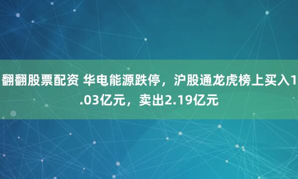 翻翻股票配资 华电能源跌停，沪股通龙虎榜上买入1.03亿元，卖出2.19亿元